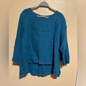 Bryn Walker Fran‎ 100% Linen Top Hi Low Hem Lagenlook Size Medium Flounce Sleeve